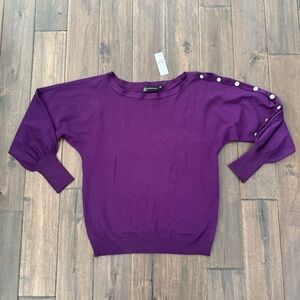 New York & Company Purple Balloon Sleeve Bejeweled Studded Sweater M NWT